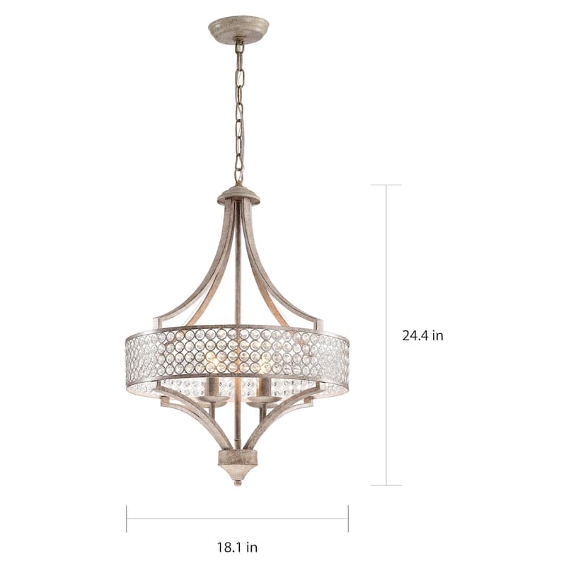 Fleuver Weathered Brown Metal 4-Light Chandelier with Crystal Shade