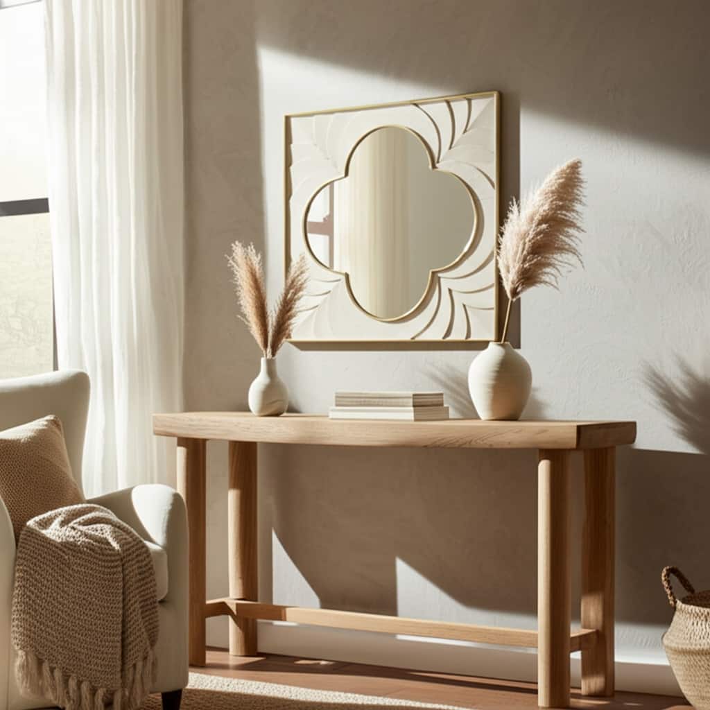 Wood Brass Frame Wall Mirror Decorative Elegant Room Decor - 35" Ivory - 35" x 1.75" x 35"