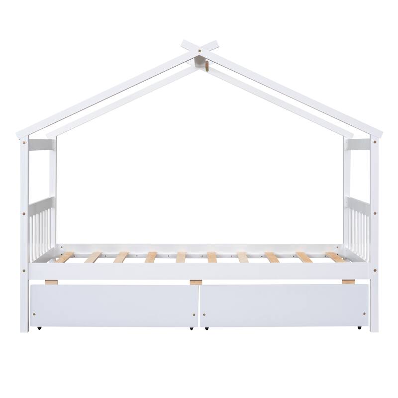 Twin Size Wooden House Bed with Drawers House Bed - Bed Bath & Beyond ...