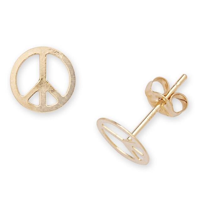 Curata 14k Yellow Gold Children's Peace Sign Stamping Stud Earrings