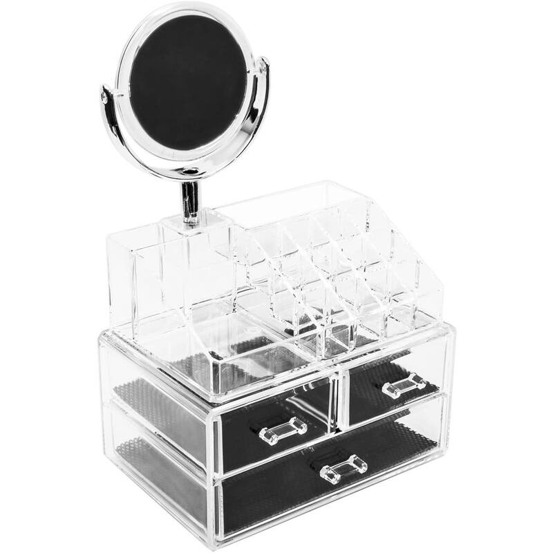 Sorbus Acrylic Cosmetic Makeup and Jewelry Storage Case Display with Removable Magnifying Mirror - 9.25" L x 6.25" W x 14.75"