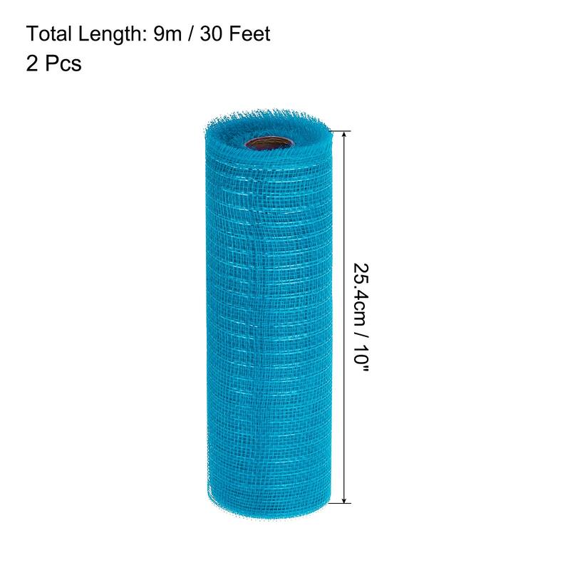 2 Pcs 10" x 30Feet PP Decorative Mesh Ribbon, Burgundy with Foil - Blue