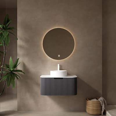 30" Bathroom Vanity with Sink,Wall-Mounted Floating Curved Edges Striped Bathroom Storage Cabinet with a Drawer,Without Faucet
