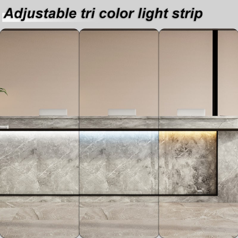 Marble Reception Desk LED Lighting L-Shaped Front Counter Storage Shelves Office, Salon, Hotel