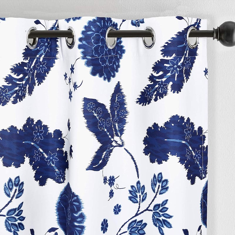 DriftAway Gianna Flower, Floral, Leaf, Botanic Blackout Lined Window Curtain Panel Pair