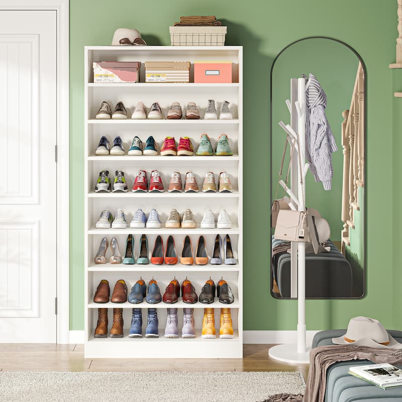 Shoe Cabinet, 9 Tiers 40-45 Pairs Heavy Duty Wood Freestanding Shoe Storage Cabinet - 9 Tier - White