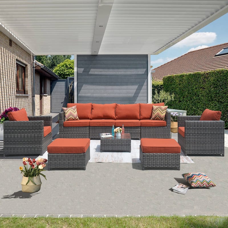 OVIOS Patio Furniture Deep Seat Wicker 9-piece Set
