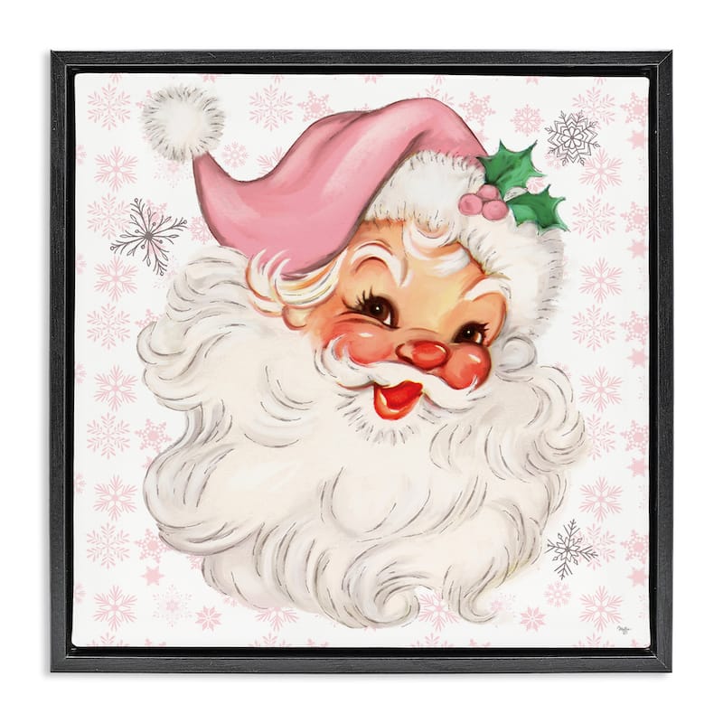 Stupell Pastel Vintage Jolly Santa Framed Floater Canvas Wall Art Design By Mollie B. - 18 x 18 - Black