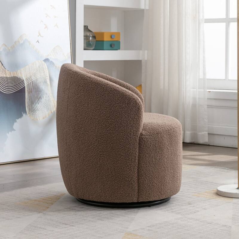 Swivel Barrel Chair,Teddy Fabric Upholstered Modern Round Accent Arm Chairs
