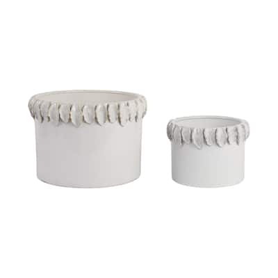Stoneware Planters Raised Leaf Garden Decor (Set of 2) - 8", 7" White - 11" x 11" x 9"