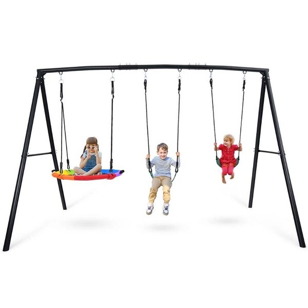 Heavy-Duty Metal Swing Set with 32-Inch Saucer Swing, 2 Adjustable