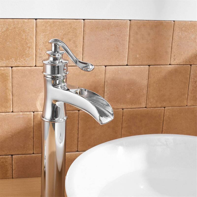 Waterfall Bathroom Vessel Faucet With Drain Assembly Single Handle Bathroon Vessel Sink Faucets One Hole Basin Vanity High Taps