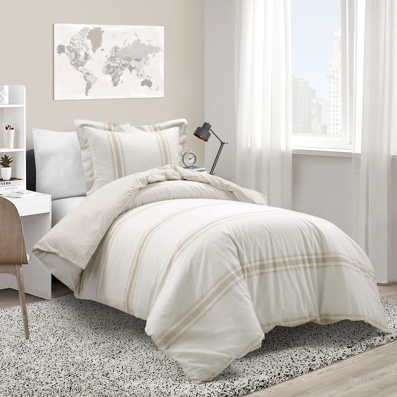 Lush Decor Farmhouse Stripe 3 Piece Duvet Cover Set