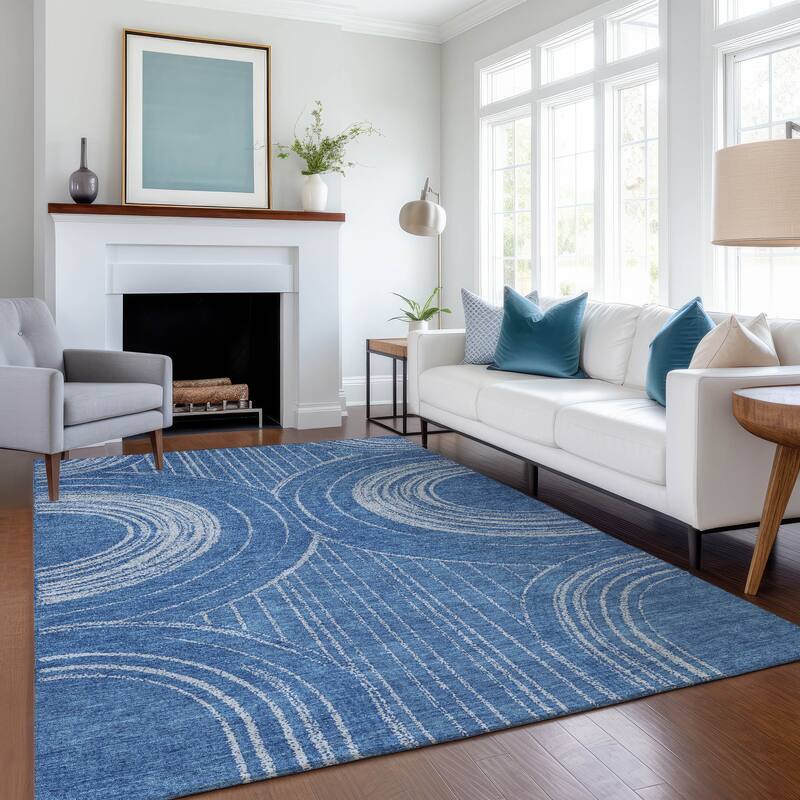 Machine Washable Indoor/ Outdoor Modern Trax Chantille Rug