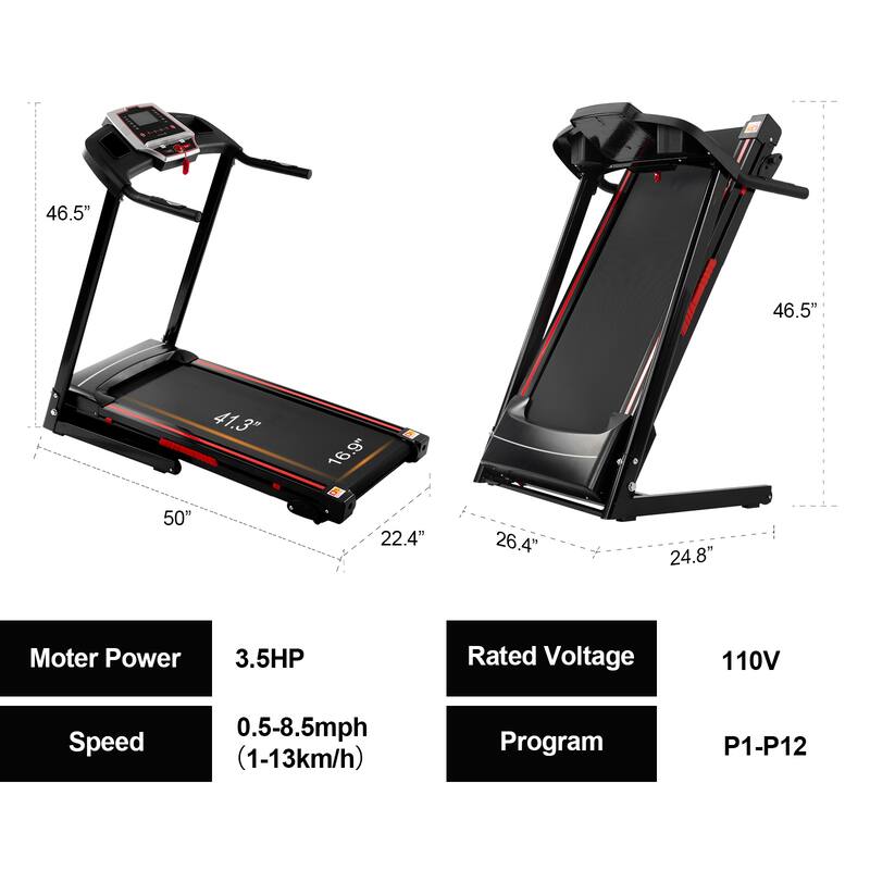 Home Folding Treadmills, 3.5HP Portable Treadmills w/Incline &12 Preset Programs, Electric Treadmill for Running Walking Jogging