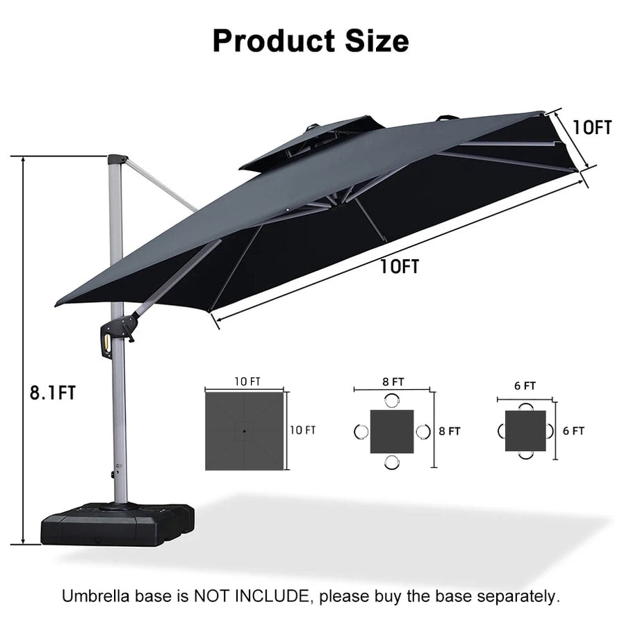 PURPLE LEAF Double Top Deluxe Square Patio Cantilever Umbrella 360 Degree Rotation 9ft/10ft/11ft/12ft Outdoor Classic Umbrella
