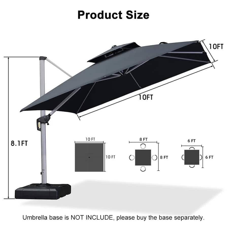 PURPLE LEAF Double Top Deluxe Square Patio Cantilever Umbrella 360 Degree Rotation 9ft/10ft/11ft/12ft Outdoor Classic Umbrella