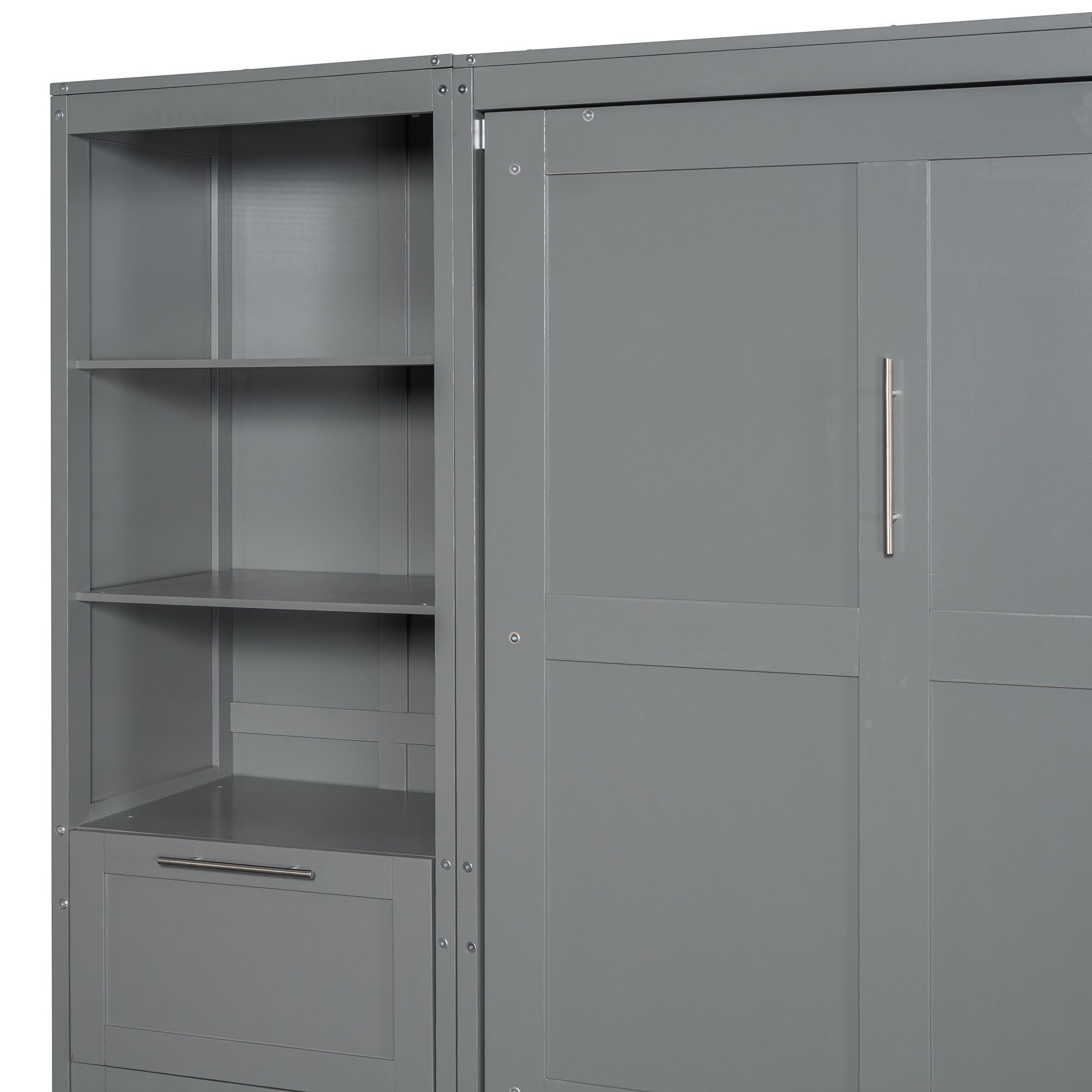 Queen Size Murphy Wall Bed with Built-In Closet, Drawers, and Shelves, Space-Saving Design