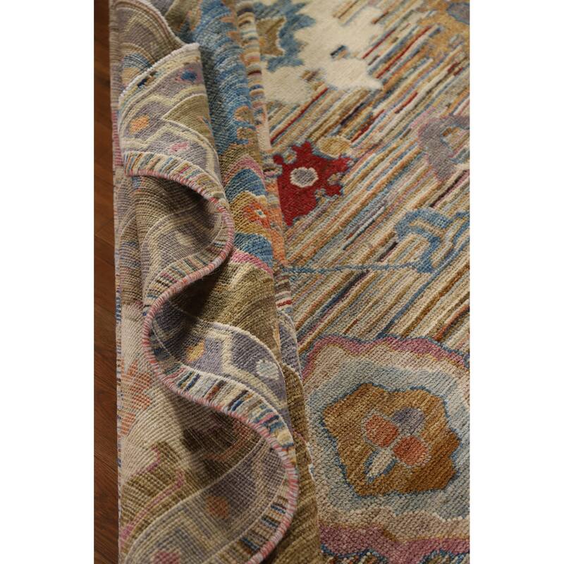 Hand Knotted Oriental 100% Wool Carpet Transitional Floral Multi-Colored Oushak Area Rug - 9' 5'' X 8' 2''