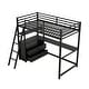 preview thumbnail 6 of 25, Twin Size Loft Kids Bed Frame with Desk, Shelves & Two Built-in Drawers, Black