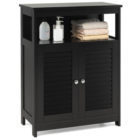 Costway Bathroom Storage Cabinet Wood Floor Cabinet w/Double Shutter