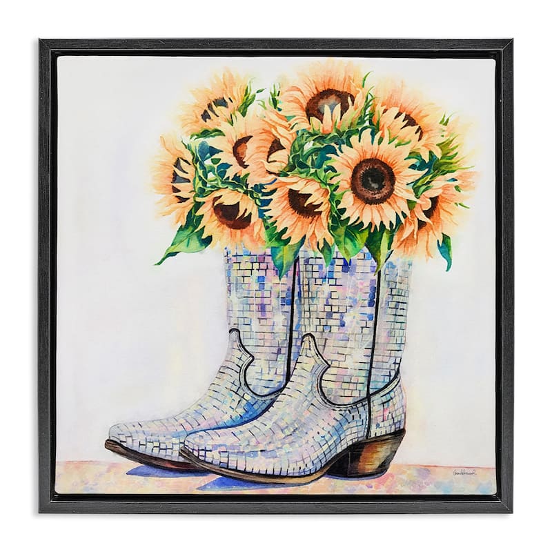 Stupell Sunflower Filled Cowgirl Boots Framed Floater Canvas Wall Art Design By Amanda Greenwood - 25 x 25 - Black