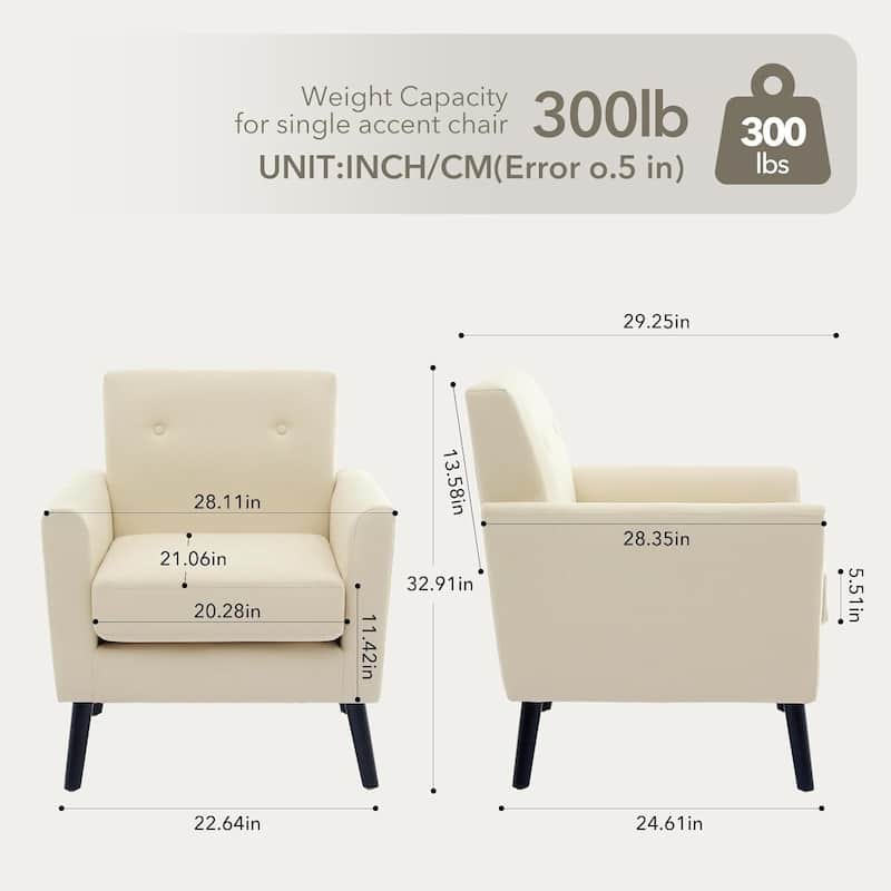 Mid-Century Accent Chairs, Modern Living Room Chairs with Linen Fabric