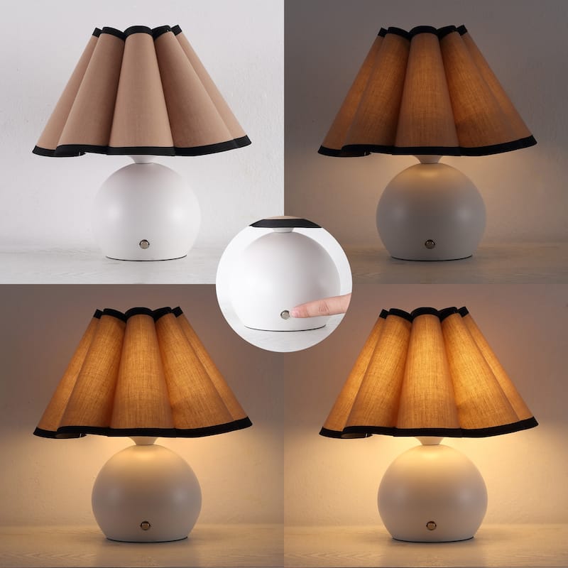 10.5" Cordless LED Dimmable Table Lamps, (Set of 2) - Vintage Scalloped Shade, By JONATHAN Y