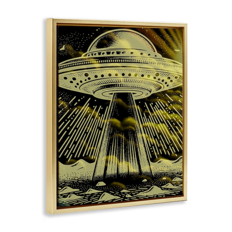 Stupell Mysterious Alien UFO Framed Floater Canvas Wall Art Design By Jesse Keith