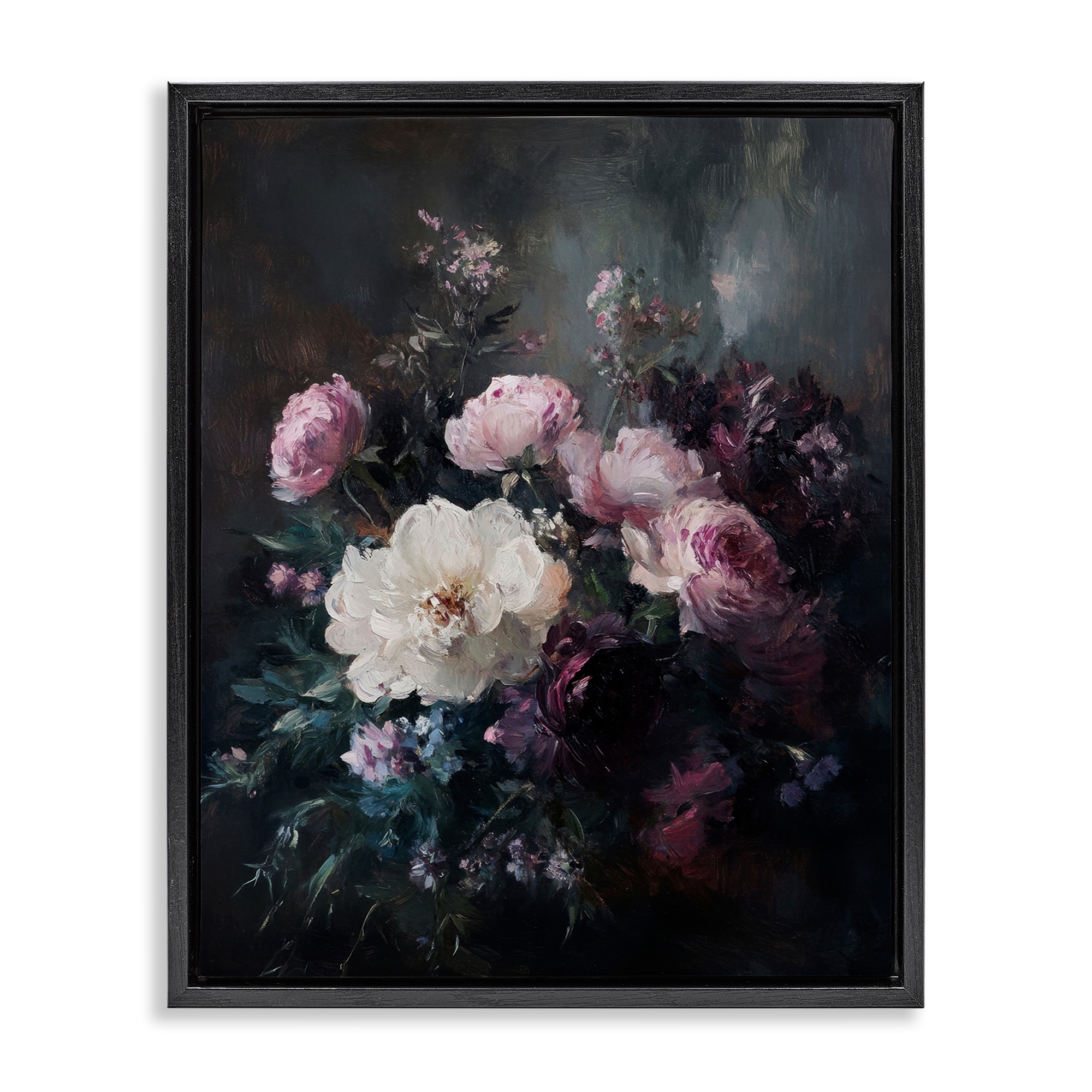 Stupell Vintage Dark Blossoms Framed Floater Canvas Wall Art Design By Petal Prints Design