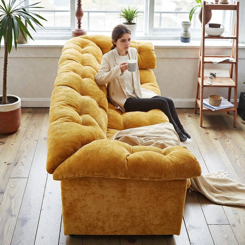 94.8" Chenille Deep Seat Sofa, Modern Cloud-Like Upholstered 3-Seater Couch for Living Room, Bedroom, Office & Apartments