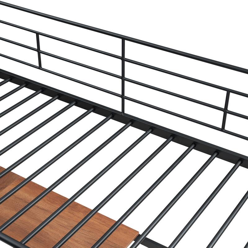 Twin Size Metal Loft Bed with Desk and Metal Grid