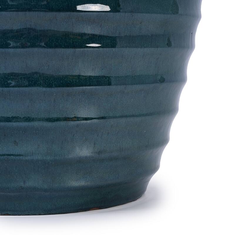 Handmade Ceramic Planter, 17 Inch Diameter, 1 Piece, Horizontal Ripples Pattern