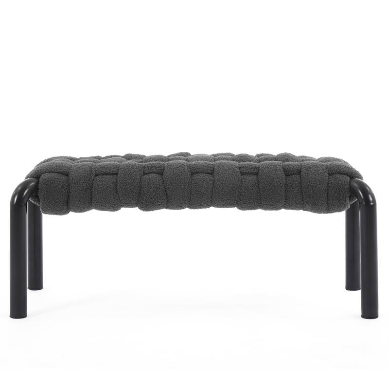 Christopher Knight Home - Teddy Braided Upholstered Bench with Black Metal Legs End-of-Bed Seating