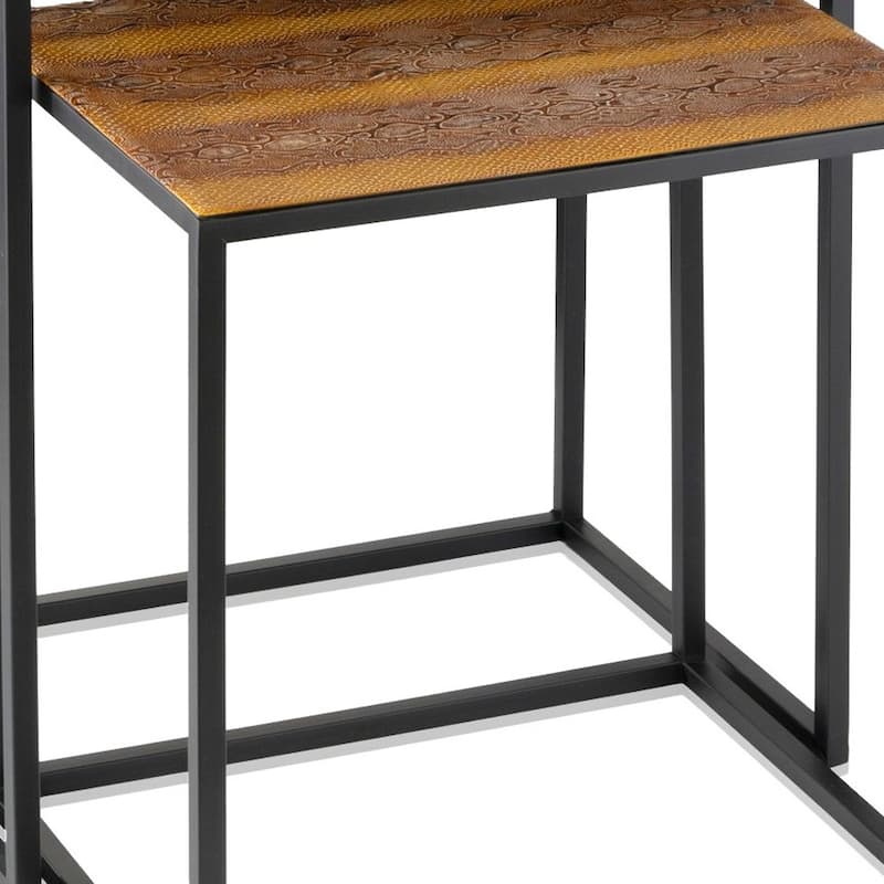HomeRoots Set of Two Brown and Black Metal And Faux Snake Leather Nesting End Tables - 19.75' X '22' X '14