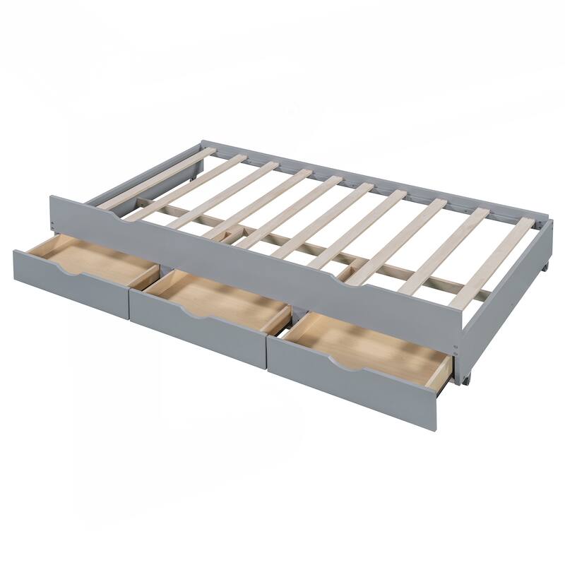 Innovative Twin Size Wooden Platform Bed with Multiple Storage Options