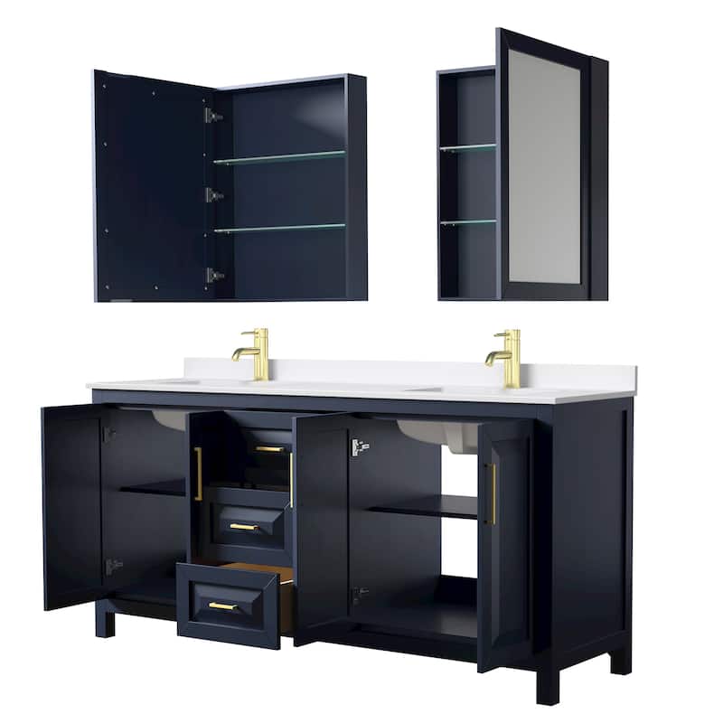 Daria 72-inch Double Vanity, Single Hole Quartz Top, Med Cabinets