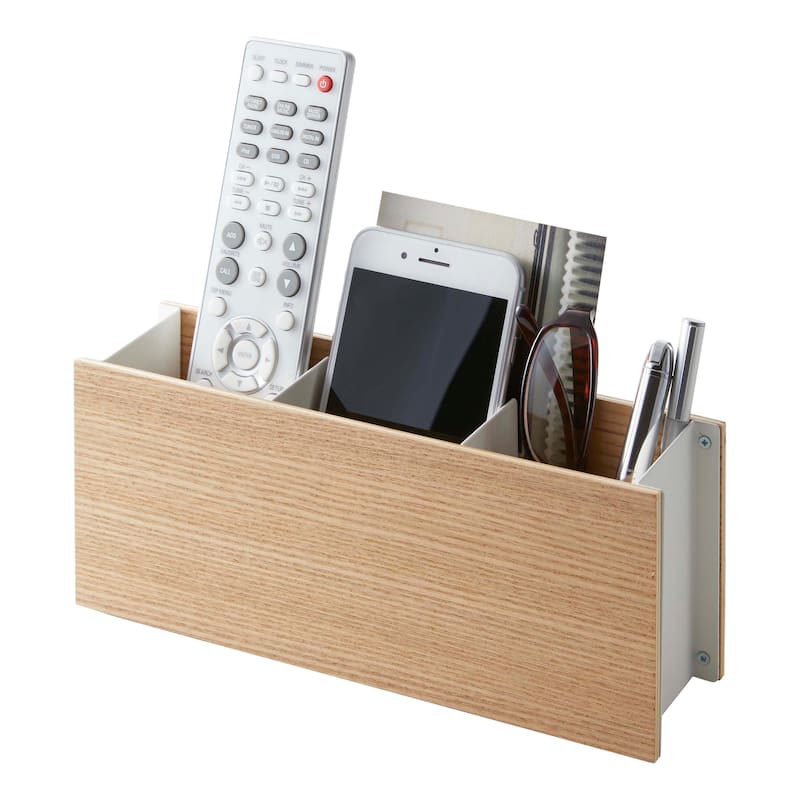 Yamazaki Home Desk Organizer - Two Sizes, Steel and Wood, Small - L 2.76 x W 9.84 x H 4.02 inches - Ash