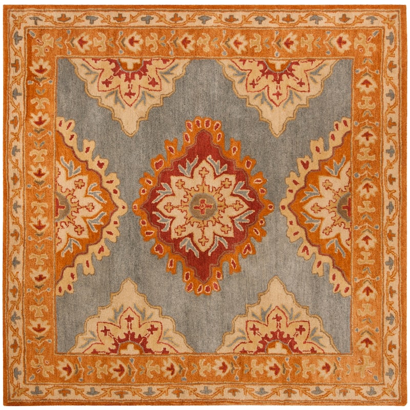 SAFAVIEH Handmade Heritage Surf Traditional Oriental Wool Rug - 6' Square - Blue/Rust