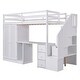 preview thumbnail 27 of 28, Wooden Twin Size Loft Kids Bed with Wardrobe, Desk, Storage Drawers, Staircase & Cabinet, Space-Saving Modern Design, Grey