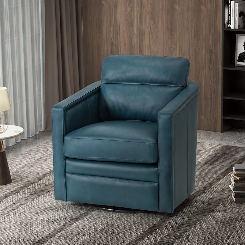 Jorge 28.74" Wide Genuine Leather Swivel Chair with Arms