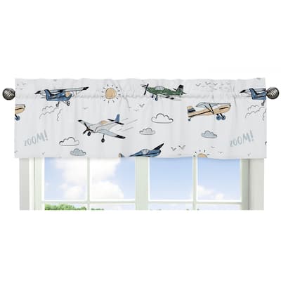 Sweet Jojo Designs Green Vintage Airplane Boy Window Curtain Valance - Airplanes Transportation Clouds Sun Sky Aviator Aviation
