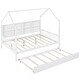 preview thumbnail 15 of 15, Full Size Kids Bed with Trundle and Back Shelf, Wooden House Frame with Roof and Play Area Design