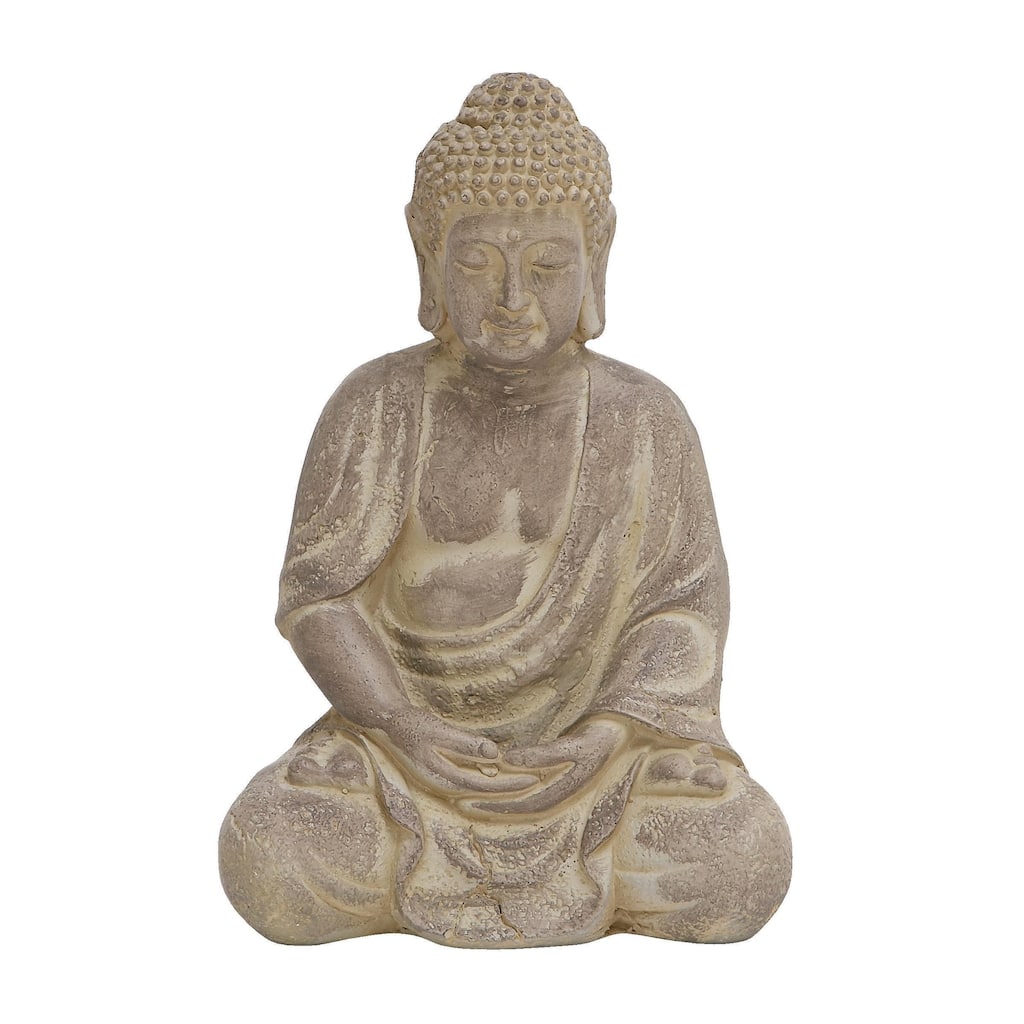 CosmoLiving by Cosmopolitan Ceramic Meditating Buddha Decorative Sculpture with Engraved Carvings - Beige or Gray