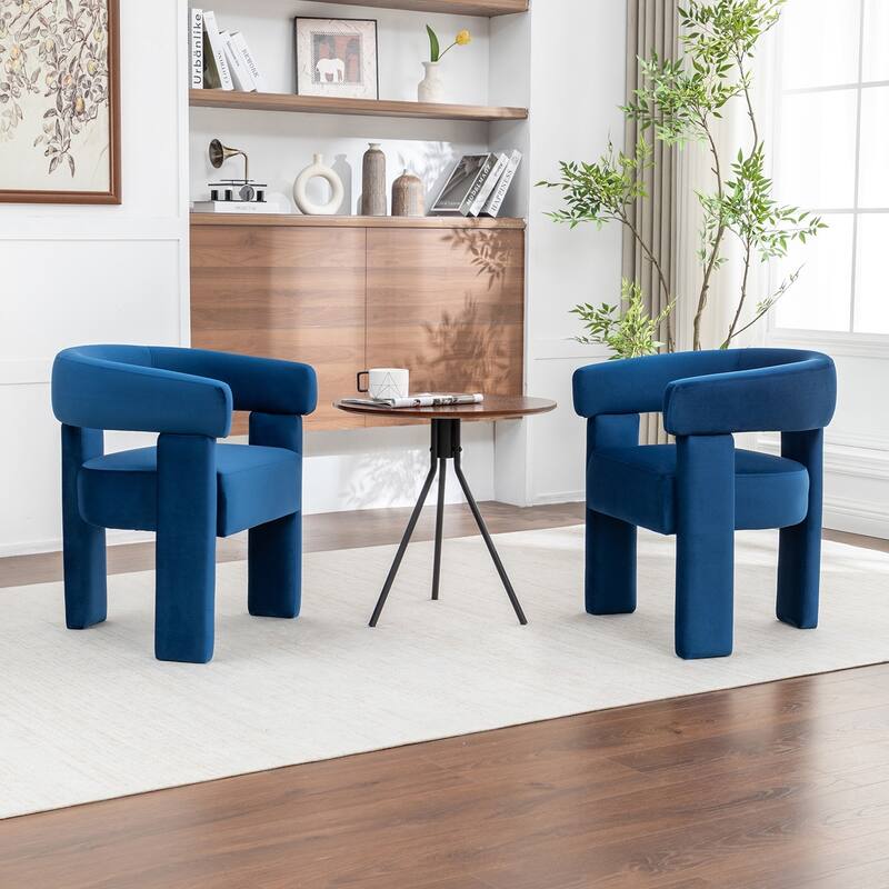 SEYNAR Modern Velvet Accent Chair Set of 2, Upholstered Barrel Armchair with Curved Back and Thickened Padded Seat