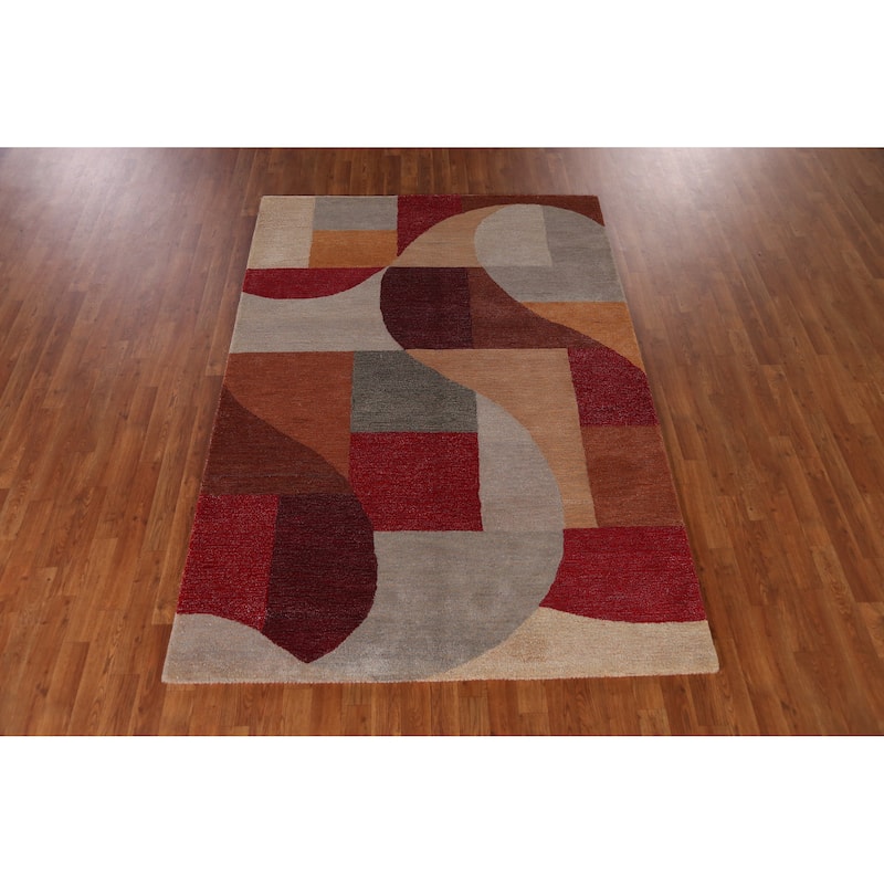 Contemporary Gabbeh Indian Rug Modern Geometric Handmade Wool Carpet - 5'3" x 7'7"