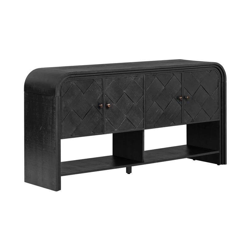 Versatile console table with Woven Wood Slats and Solid Wood Veneer