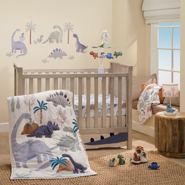 slide 2 of 11, Lambs & Ivy Dino-Might 3-Piece Blue/Gray Dinosaur Nursery Baby Crib Bedding Set