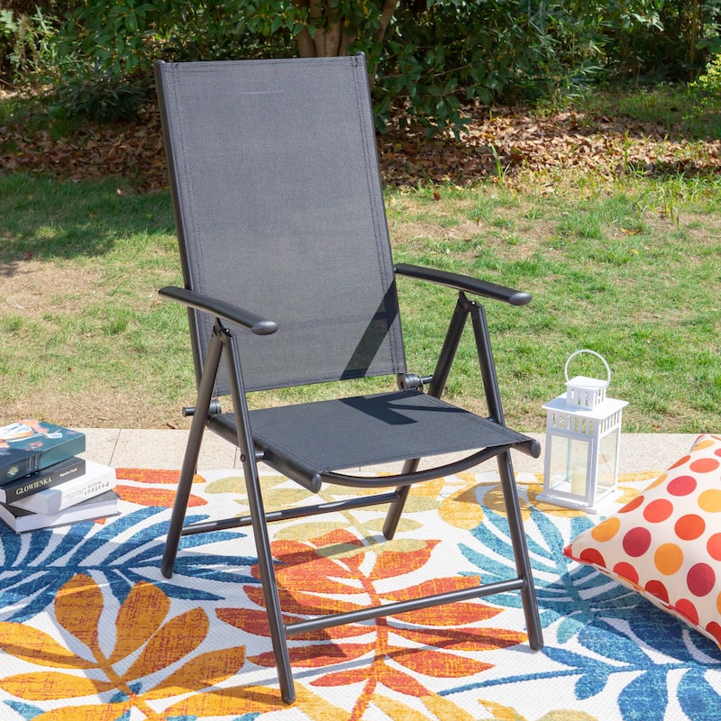 6-piece Patio Dining Set, 1 Square Metal table, 4 Adjustable Folding Chairs and 13ft Umbrella