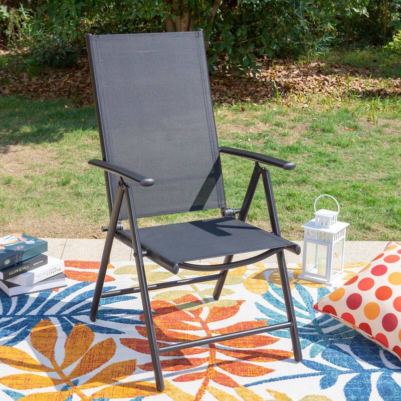 7-Piece Patio Dining Set Rectangle Metal Dining Table with 2.6" Umbrella Hole and 6 Foldable Aluminum Lightweight Chairs